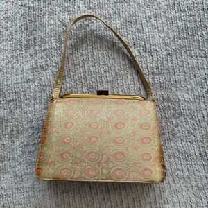 Vintage Bonwit Teller Brocade Evening‎ Bag Gold Pink Clutch Coin Purse